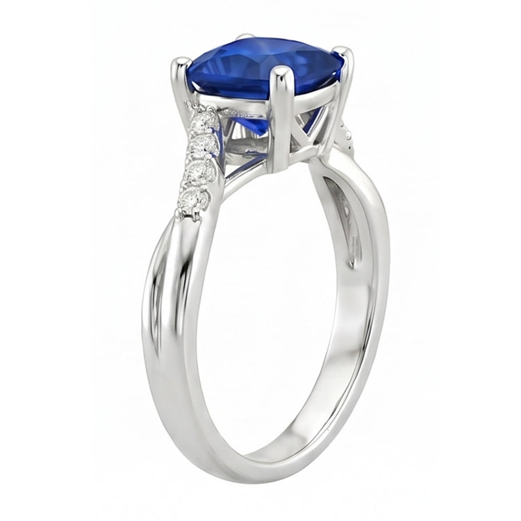 Bague Solitaire Diamant Naturels Extraits des Mines ( et non cultivés en laboratoire ) Coussin Saphir Bleu Avec Accents 2.50 Carats