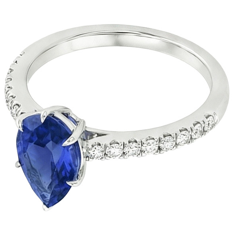 Bague Solitaire Diamant Naturels Extraits des Mines ( et non cultivés en laboratoire ) & Poire Saphir Bleu Avec Accents 5.25 Carats