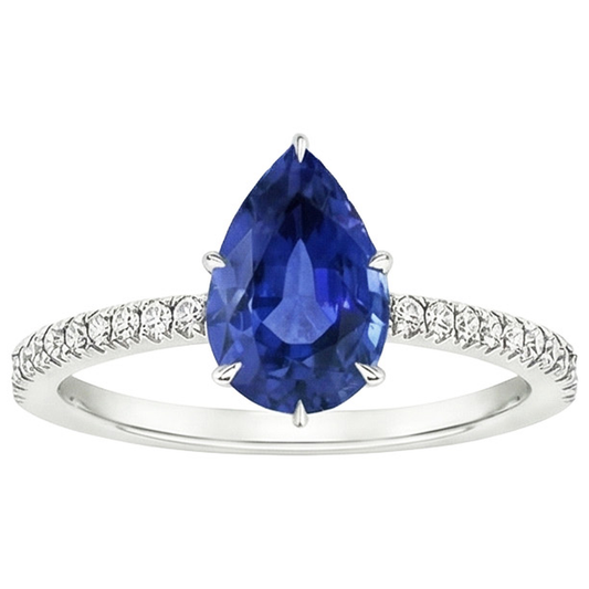Bague Solitaire Diamant Naturels Extraits des Mines ( et non cultivés en laboratoire ) & Poire Saphir Bleu Avec Accents 5.25 Carats