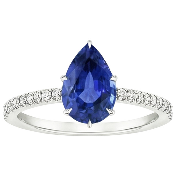 Bague Solitaire Diamant Naturels Extraits des Mines ( et non cultivés en laboratoire ) & Poire Saphir Bleu Avec Accents 5.25 Carats