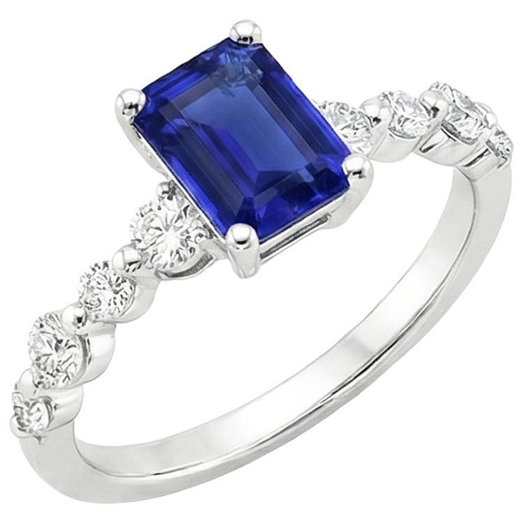 Bague Solitaire Diamant Naturels Extraits des Mines ( et non cultivés en laboratoire ) avec Accents Saphir Bleu Émeraude 4.50 Carats