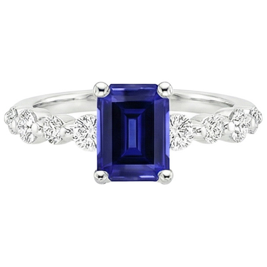 Bague Solitaire Diamant Naturels Extraits des Mines ( et non cultivés en laboratoire ) avec Accents Saphir Bleu Émeraude 4.50 Carats