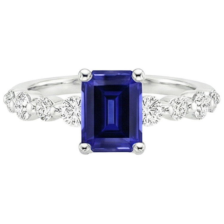 Bague Solitaire Diamant Naturels Extraits des Mines ( et non cultivés en laboratoire ) avec Accents Saphir Bleu Émeraude 4.50 Carats