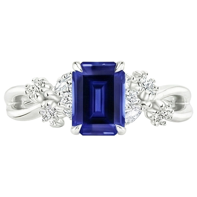 naturel round saphir 4carats bague sur blanc