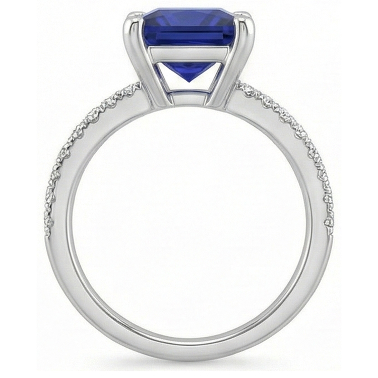 Bague Solitaire Diamant Naturels Extraits des Mines ( et non cultivés en laboratoire ) Princesse Saphir Bleu Avec Accents 5.50 Carats