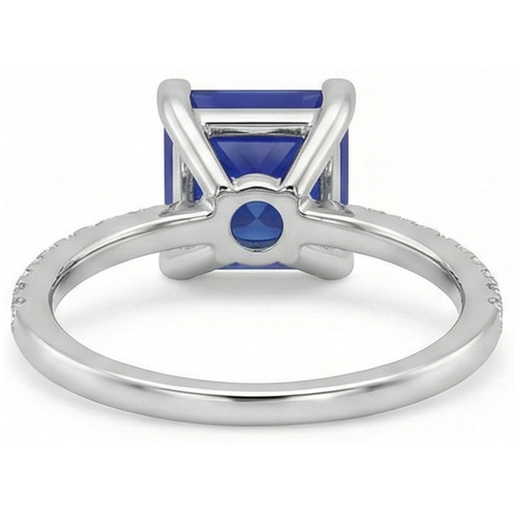 Bague Solitaire Diamant Naturels Extraits des Mines ( et non cultivés en laboratoire ) Princesse Saphir Bleu Avec Accents 5.50 Carats