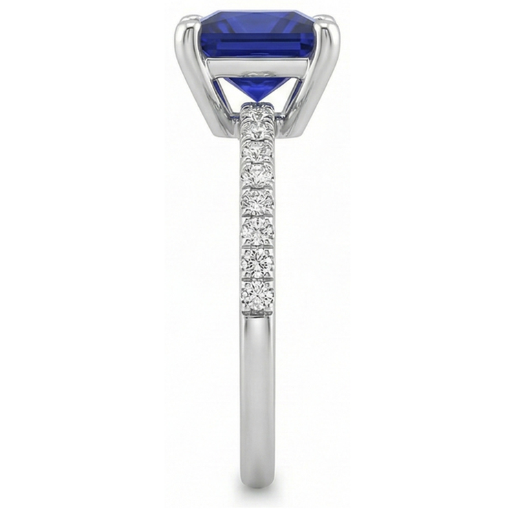 Bague Solitaire Diamant Naturels Extraits des Mines ( et non cultivés en laboratoire ) Princesse Saphir Bleu Avec Accents 5.50 Carats