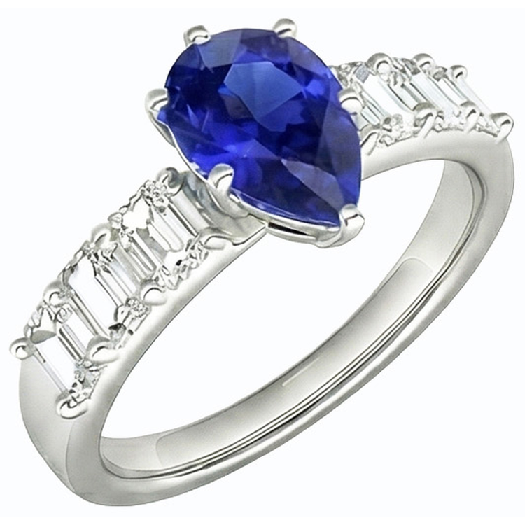 Bague Solitaire Emeraude Accents Diamants Saphir Bleu 2.50 Carats