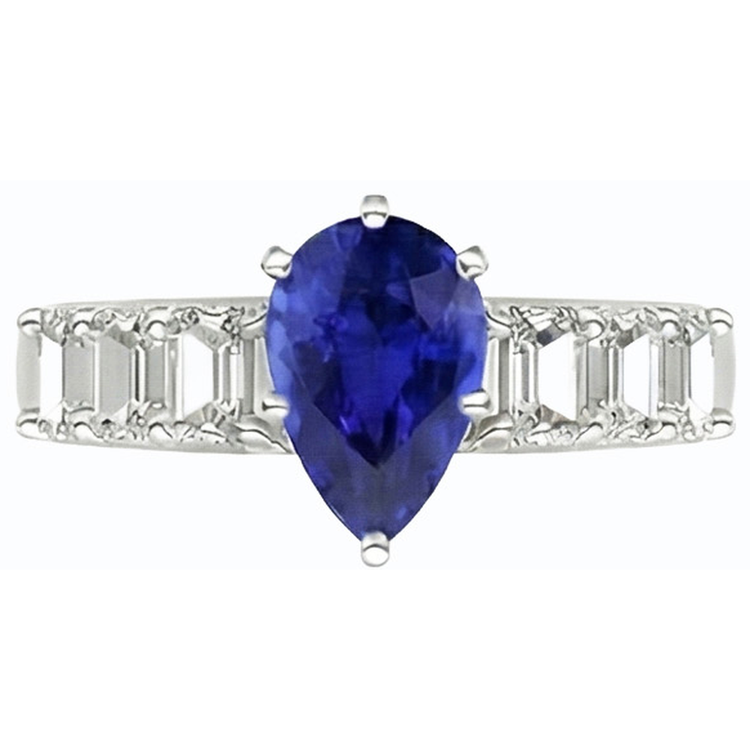 Bague Solitaire Emeraude Accents Diamants Saphir Bleu 2.50 Carats