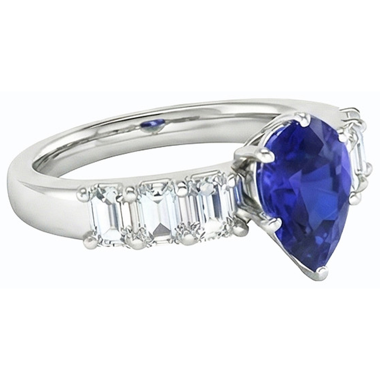 Bague Solitaire Emeraude Accents Diamants Saphir Bleu 2.50 Carats