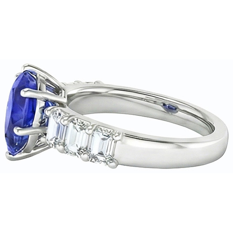 Bague Solitaire Emeraude Accents Diamants Saphir Bleu 2.50 Carats