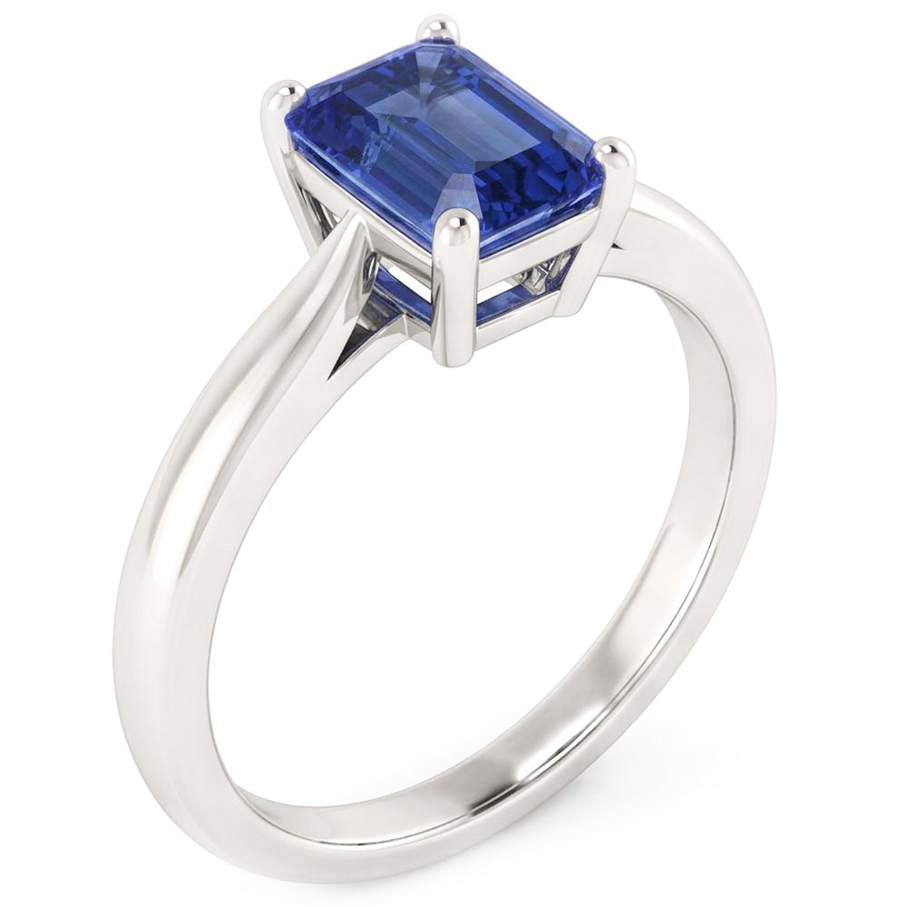 Bague Solitaire Émeraude Ceylan Saphir 1 Carat Tige Conique Bijoux