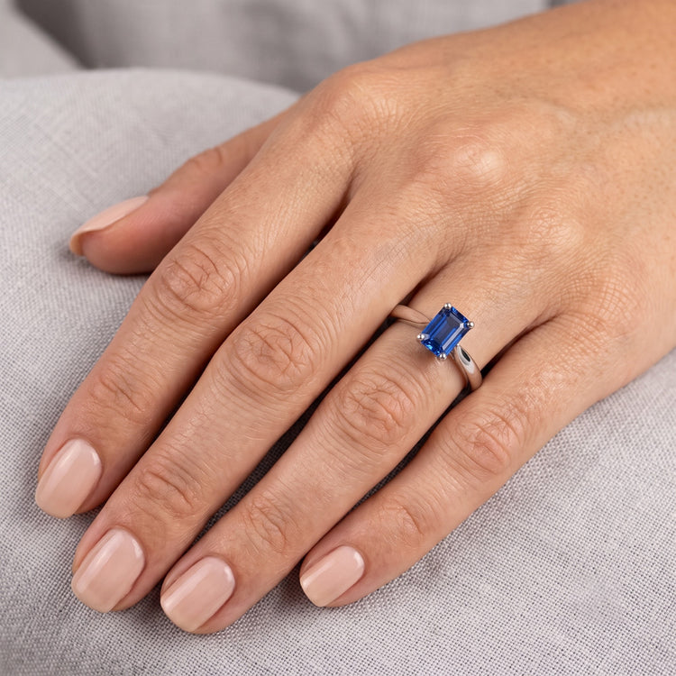 Bague Solitaire Émeraude Ceylan Saphir 1 Carat Tige Conique Bijoux