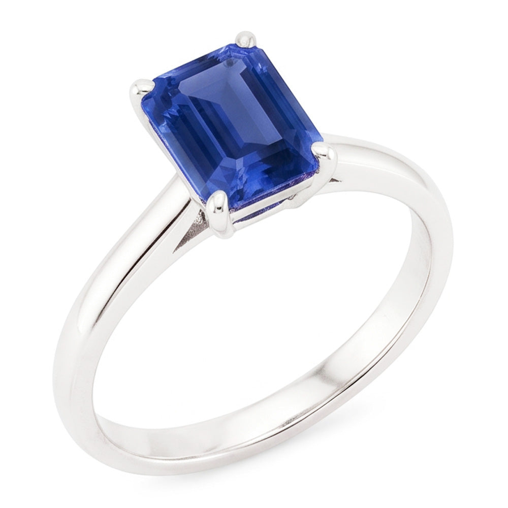 Bague Solitaire Emeraude Saphir Bleu Naturel 2 Carats Sertie De Griffes