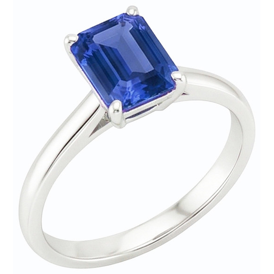 Bague Solitaire Emeraude Saphir Bleu Naturel 2 Carats Sertie De Griffes
