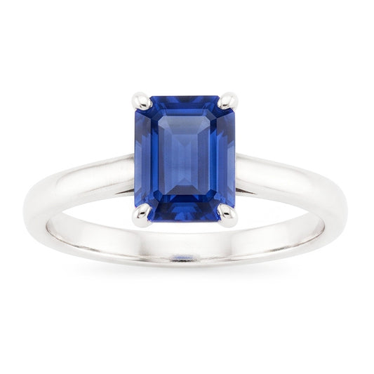 Bague Solitaire Emeraude Saphir Bleu Naturel 2 Carats Sertie De Griffes