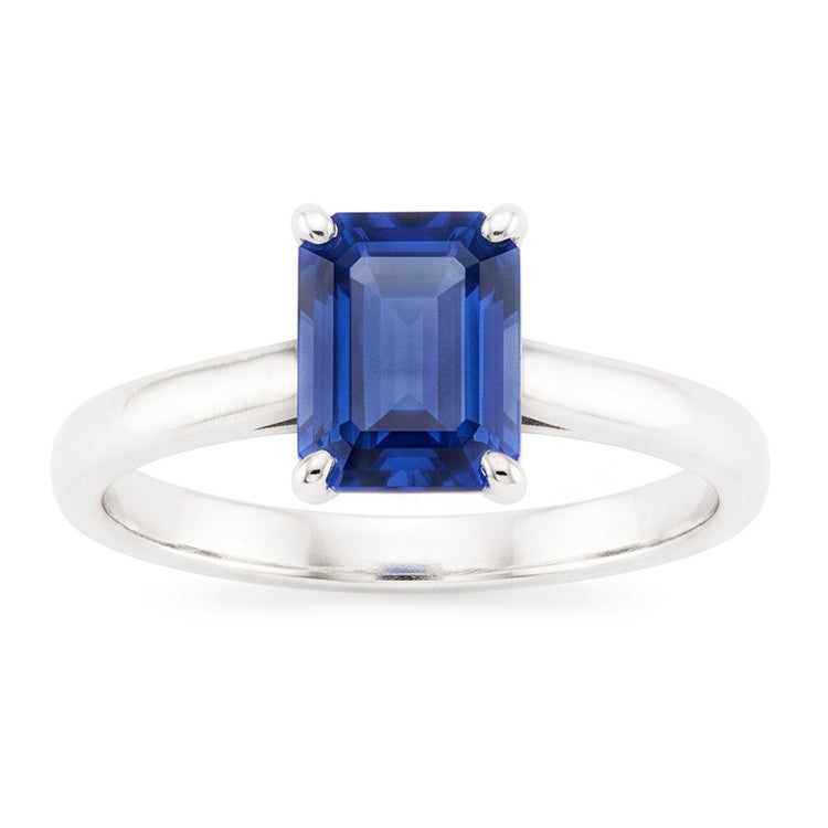 Bague Solitaire Emeraude Saphir Bleu Naturel 2 Carats Sertie De Griffes