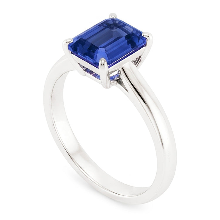Bague Solitaire Emeraude Saphir Bleu Naturel 2 Carats Sertie De Griffes