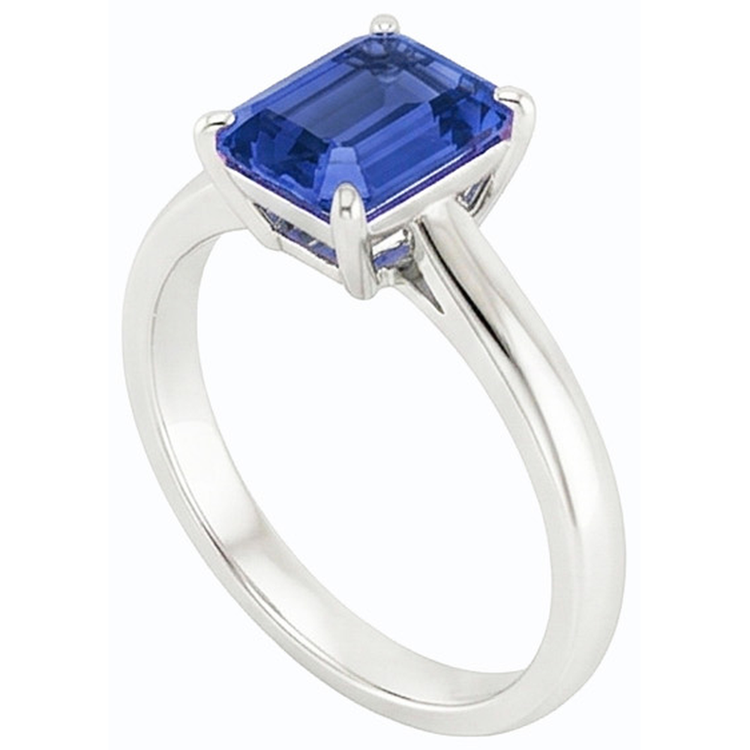 Bague Solitaire Emeraude Saphir Bleu Naturel 2 Carats Sertie De Griffes