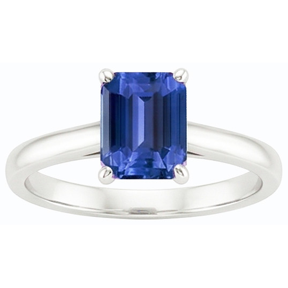 Bague Solitaire Emeraude Saphir Bleu Naturel 2 Carats Sertie De Griffes