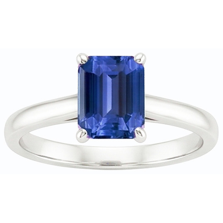 Bague Solitaire Emeraude Saphir Bleu Naturel 2 Carats Sertie De Griffes