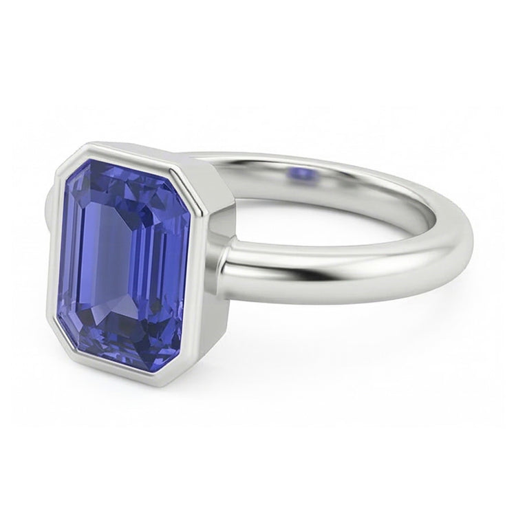 Bague Solitaire Emeraude Serti Lunette Saphir Sri Lanka 1.50 Carats