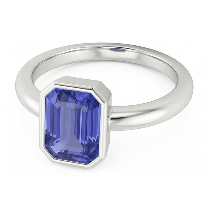 Bague Solitaire Emeraude Serti Lunette Saphir Sri Lanka 1.50 Carats