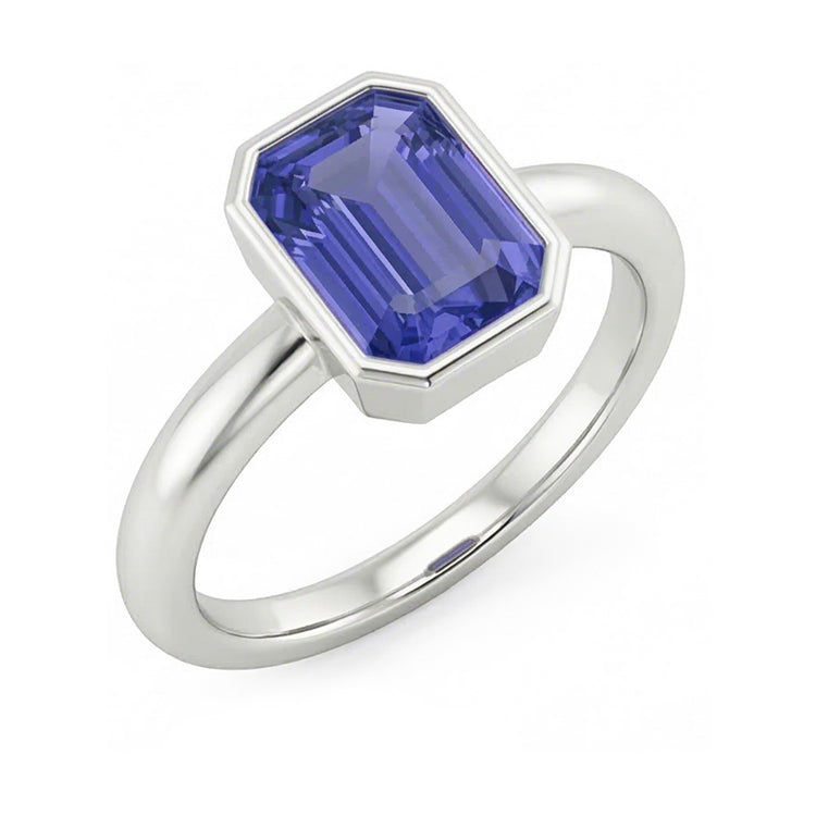 Bague Solitaire Emeraude Serti Lunette Saphir Sri Lanka 1.50 Carats