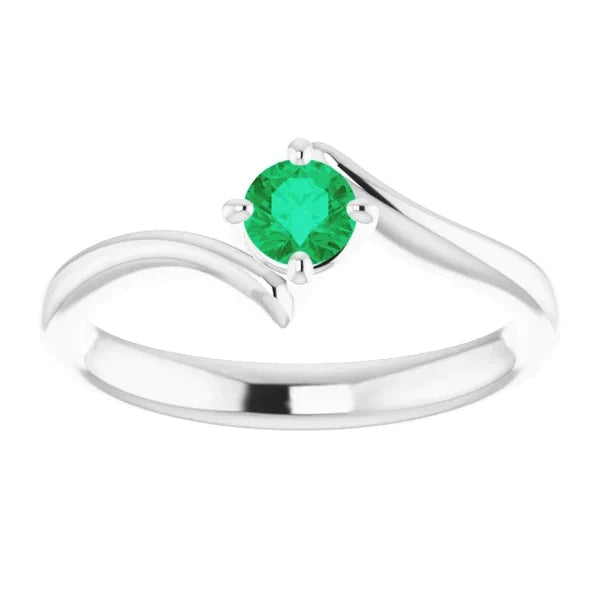 Bague Solitaire Émeraude Vert Twist Style 1.25 Carats Or Blanc