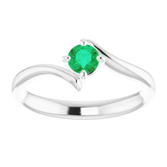 Bague Solitaire Émeraude Vert Twist Style 1.25 Carats Or Blanc