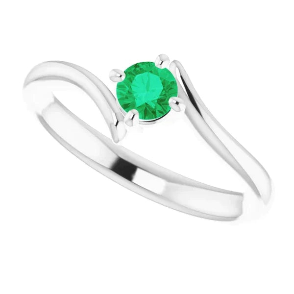 Bague Solitaire Émeraude Vert Twist Style 1.25 Carats Or Blanc