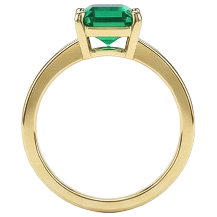 Bague Solitaire Émeraude Verte 3 Carats Or Jaune 14K Bijoux Pierres Précieuses