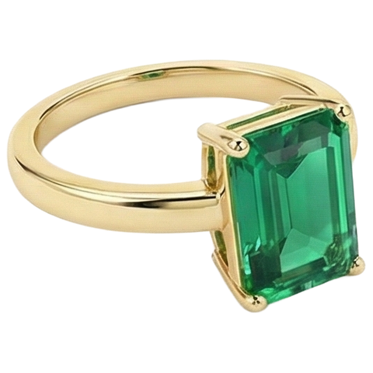 Bague Solitaire Émeraude Verte 3 Carats Or Jaune 14K Bijoux Pierres Précieuses