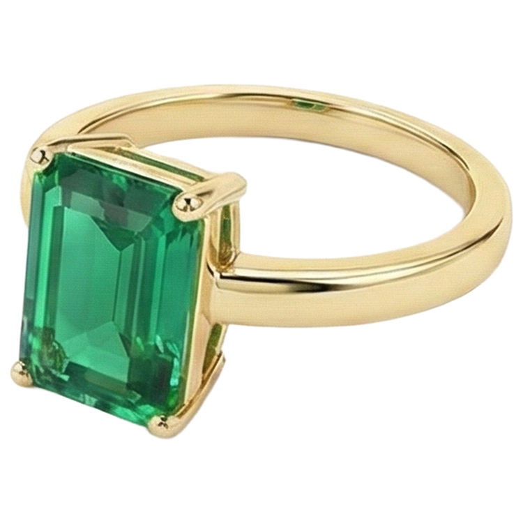 Bague Solitaire Émeraude Verte 3 Carats Or Jaune 14K Bijoux Pierres Précieuses