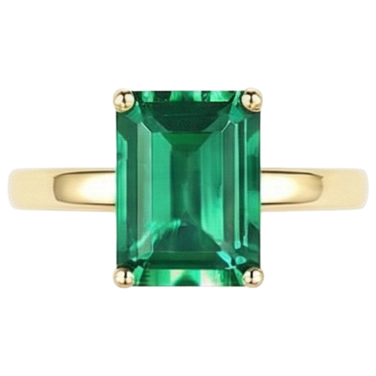 Bague Solitaire Émeraude Verte 3 Carats Or Jaune 14K Bijoux Pierres Précieuses
