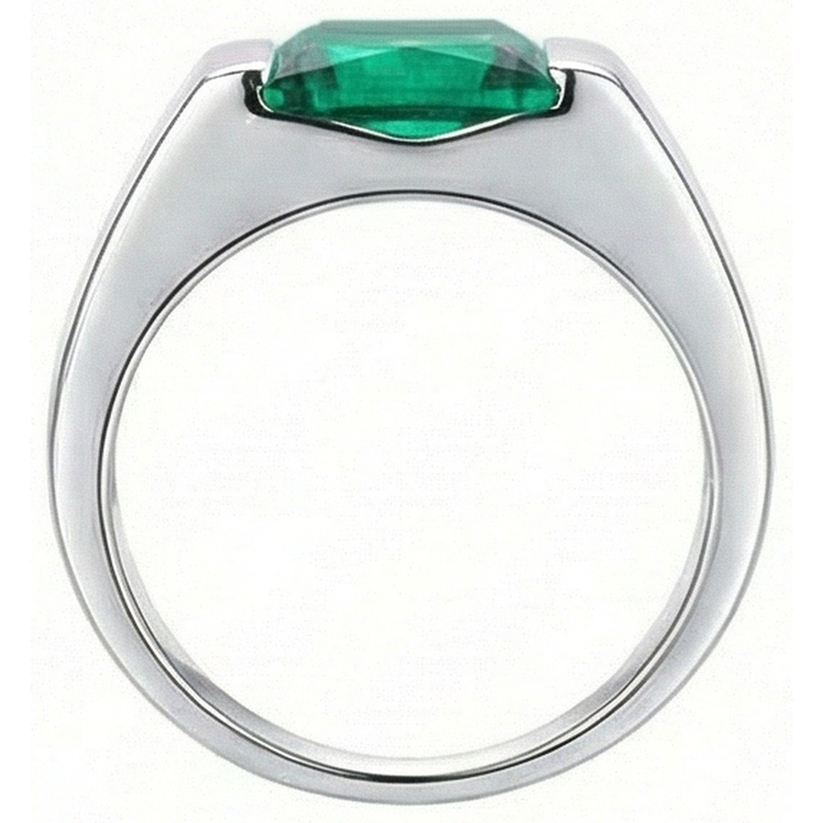 Bague Solitaire Émeraude Verte 4.50 Carats Or Blanc 14K Nouveau