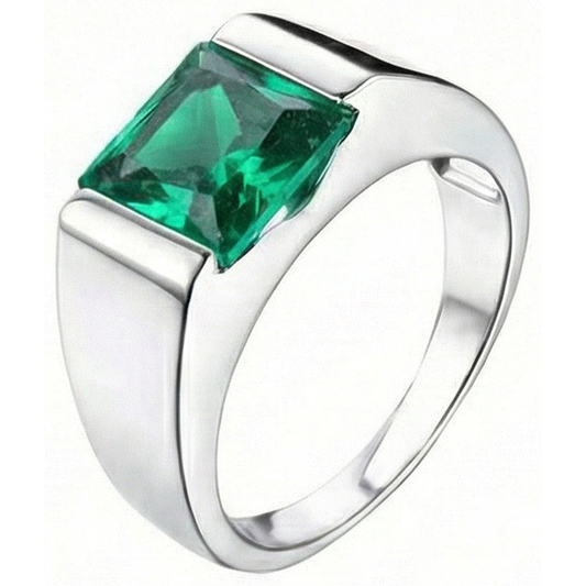 Bague Solitaire Émeraude Verte 4.50 Carats Or Blanc 14K Nouveau
