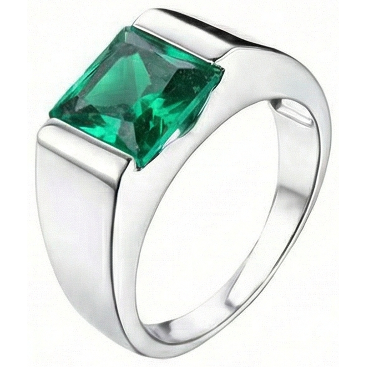 Bague Solitaire Émeraude Verte 4.50 Carats Or Blanc 14K Nouveau