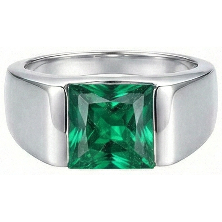 Bague Solitaire Émeraude Verte 4.50 Carats Or Blanc 14K Nouveau