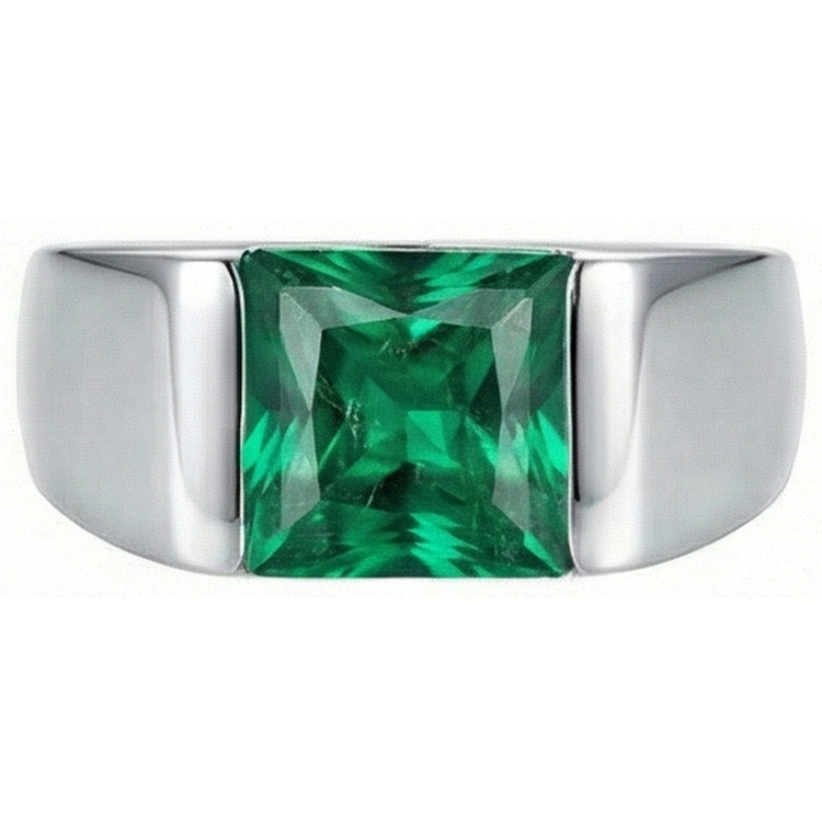 Bague Solitaire Émeraude Verte 4.50 Carats Or Blanc 14K Nouveau