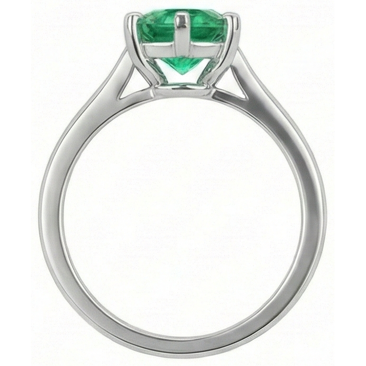 Bague Solitaire Émeraude Verte Ronde 3 Carats Or Blanc 14K