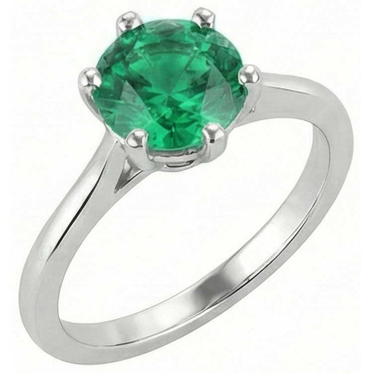 Bague Solitaire Émeraude Verte Ronde 3 Carats Or Blanc 14K