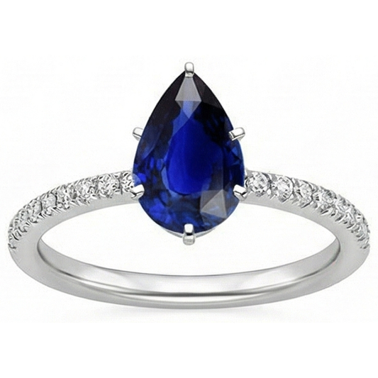 naturel pear saphir 5carats bague détail rapproché