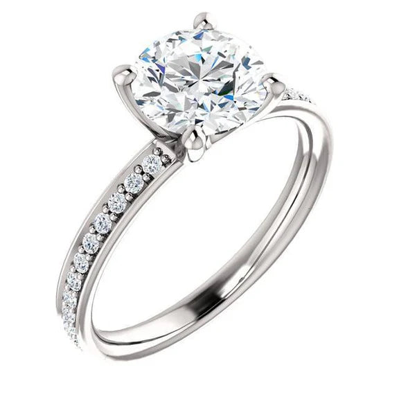 Bague Solitaire En Or Blanc 14 Carats Avec Réel Diamants Ronds De 1.76 Carat Avec Accents