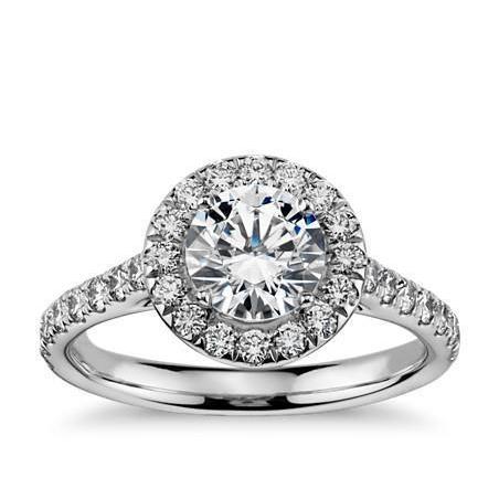 Bague Solitaire En Or Blanc 14K Avec Accents Réel Diamant Halo 1.40 Carats