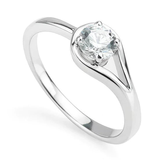 Bague Solitaire En Or Blanc 14K Avec Réel Diamants Ronds Etincelants De 1.10 Ct Nouveau