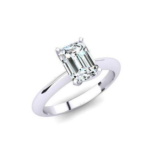 Bague Solitaire En Or Blanc 14K Taille Emeraude Avec Naturel Diamant De 1.75 Ct