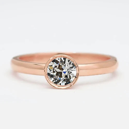 Bague Solitaire En Or Rose Sertie De Réel Diamants Ronds Taille Ancienne Sertie 1.50 Carats