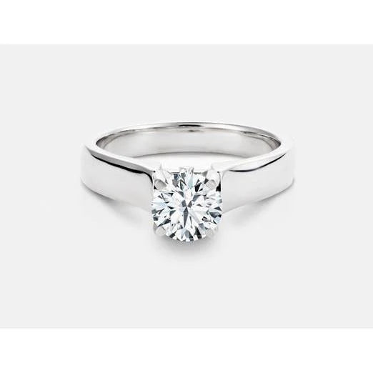 Bague Solitaire En Réel Diamant Rond Pour Femme 1 Carat En Or Blanc 14K