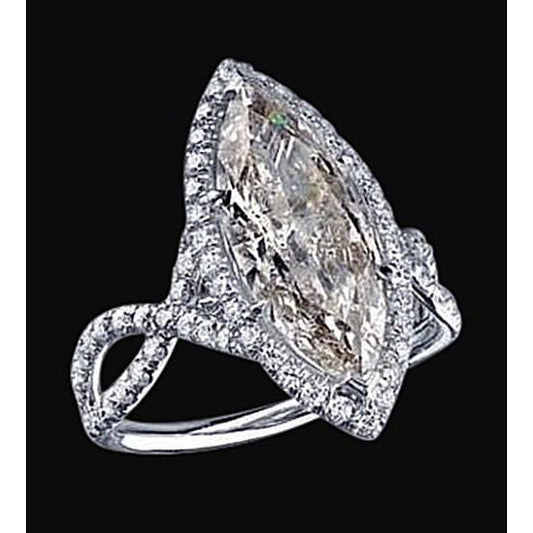 Bague Solitaire Fantaisie Pavée De Réel Diamants Marquise De 3.91 Carats Avec Accents